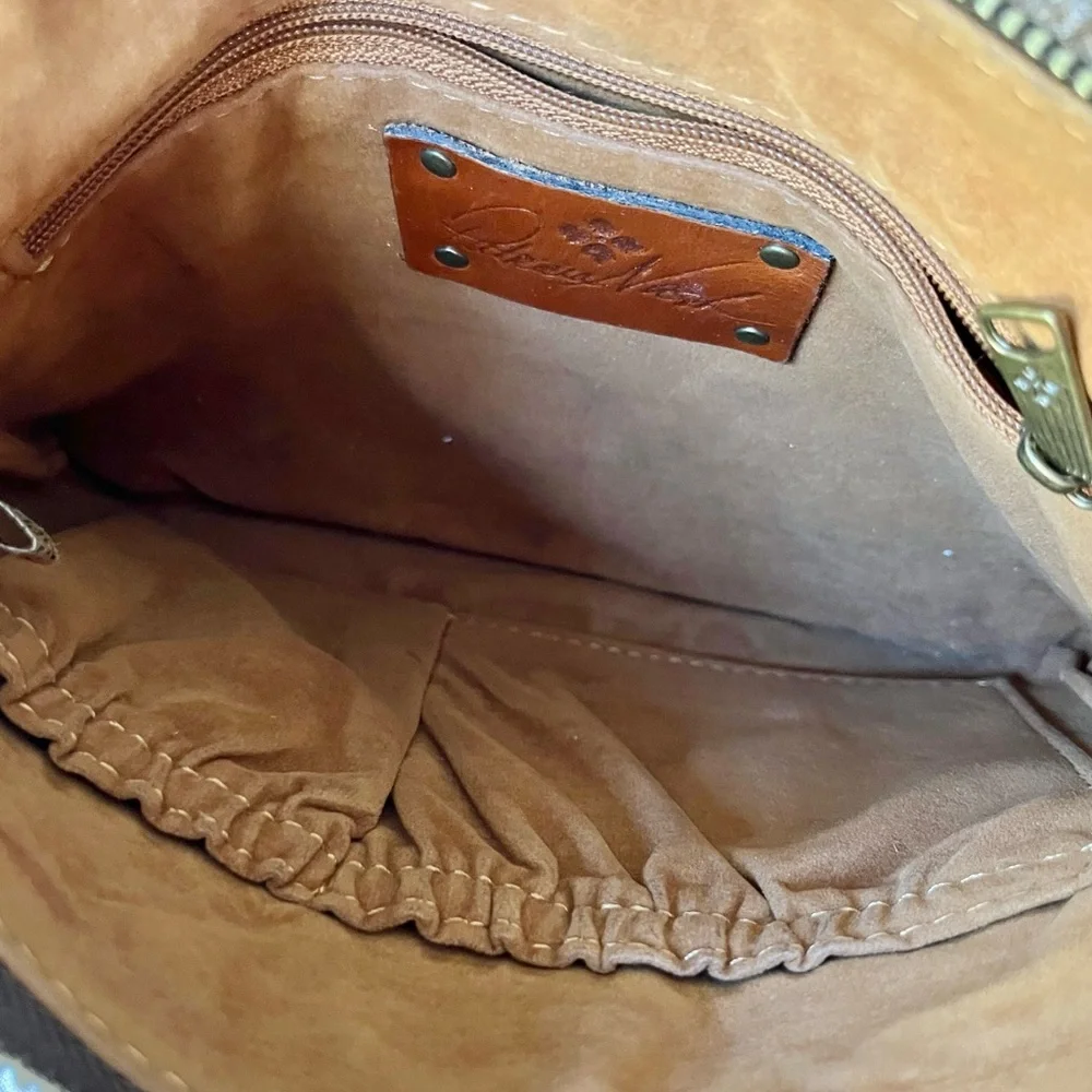 Patricia Nash Camel Tan Tooled Leather Cassini Embossed Floral Zipper Pouch
